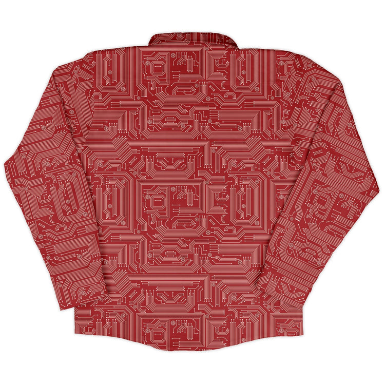 Christmas Red Computer Circuit Board Long Sleeve Button Up Shirt Geek Nerd adult sizing Christmas Print computer print