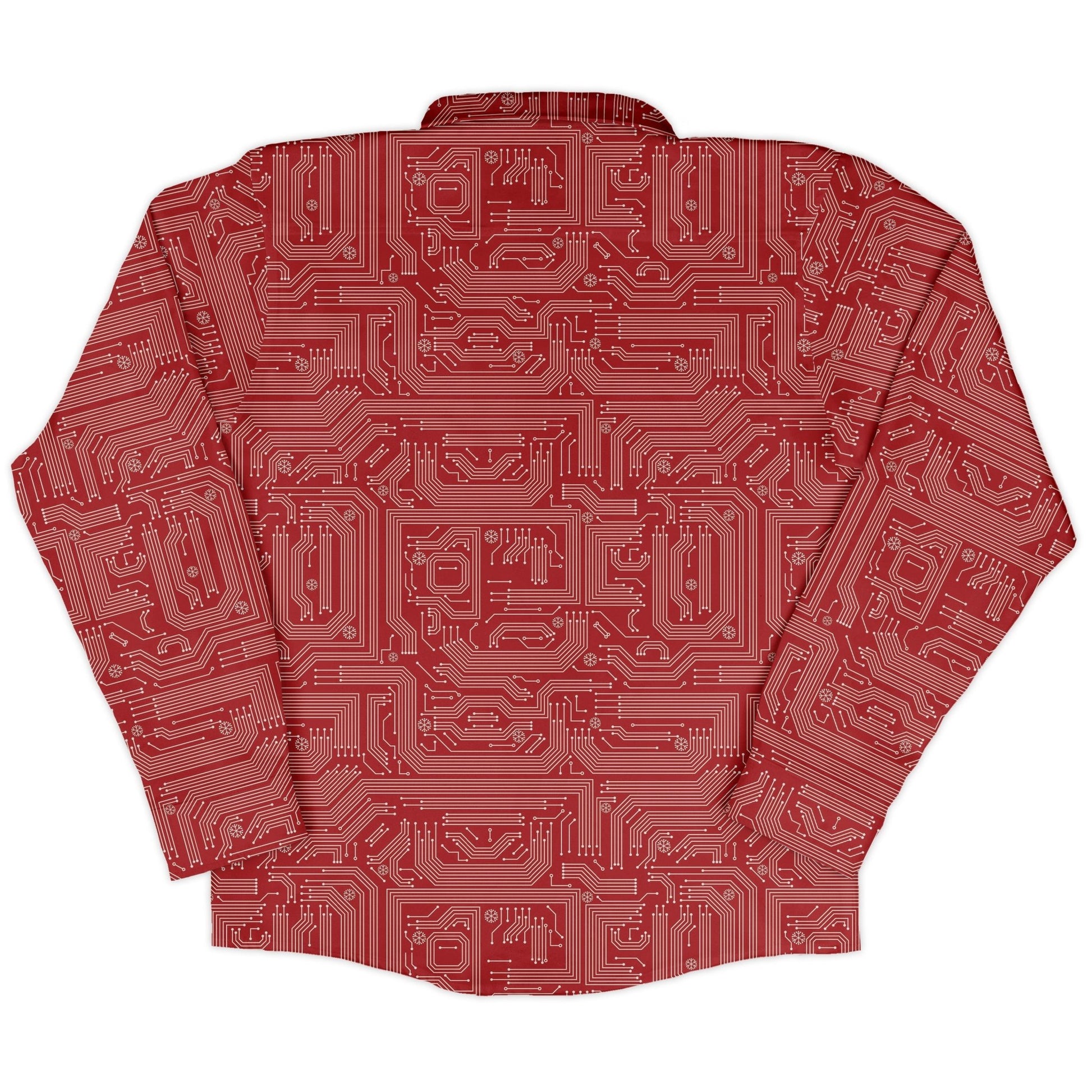 Christmas Red Computer Circuit Board Long Sleeve Button Up Shirt Geek Nerd adult sizing Christmas Print computer print
