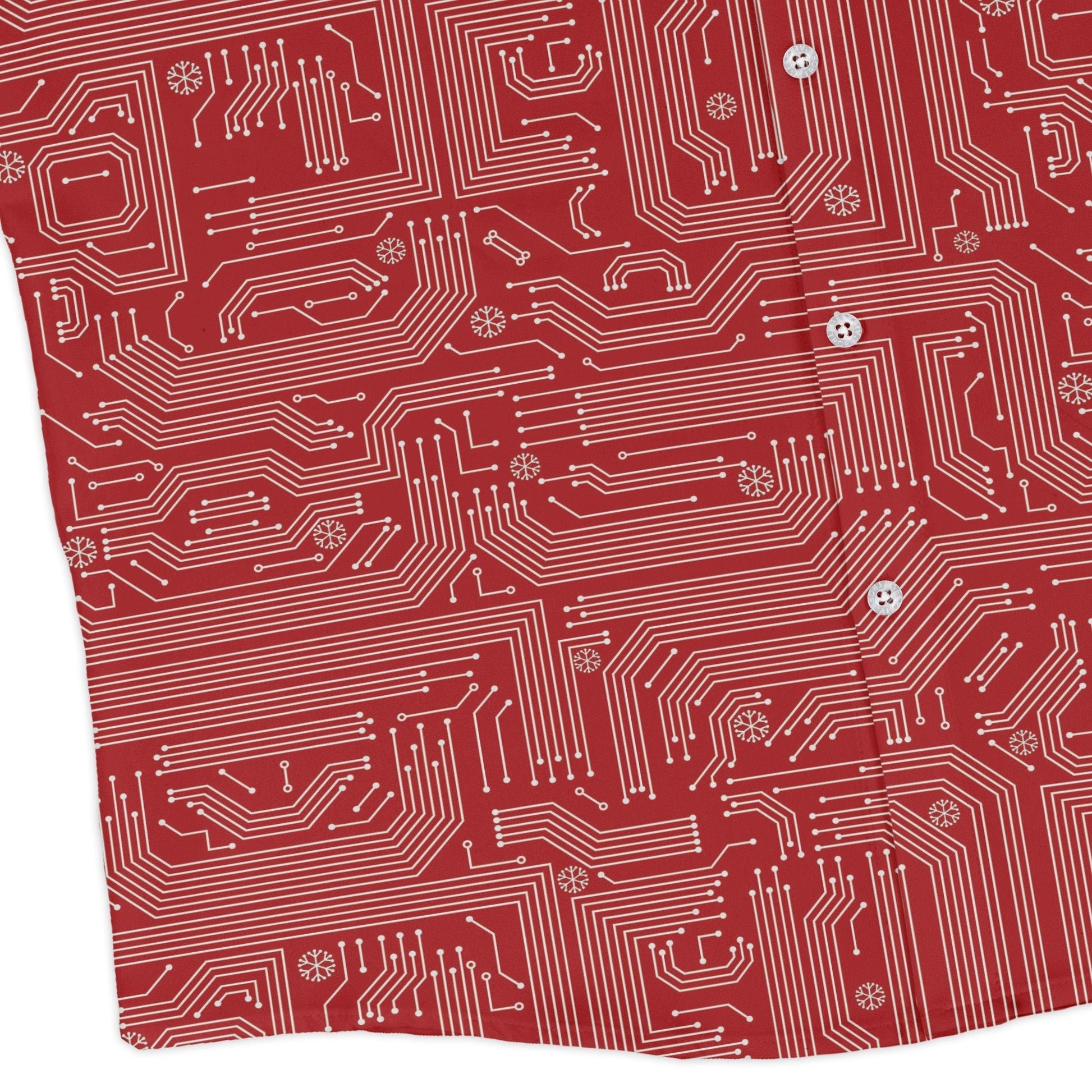 Christmas Red Computer Circuit Board Long Sleeve Button Up Shirt Geek Nerd adult sizing Christmas Print computer print