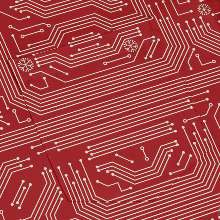Christmas Red Computer Circuit Board Long Sleeve Button Up Shirt Geek Nerd adult sizing Christmas Print computer print