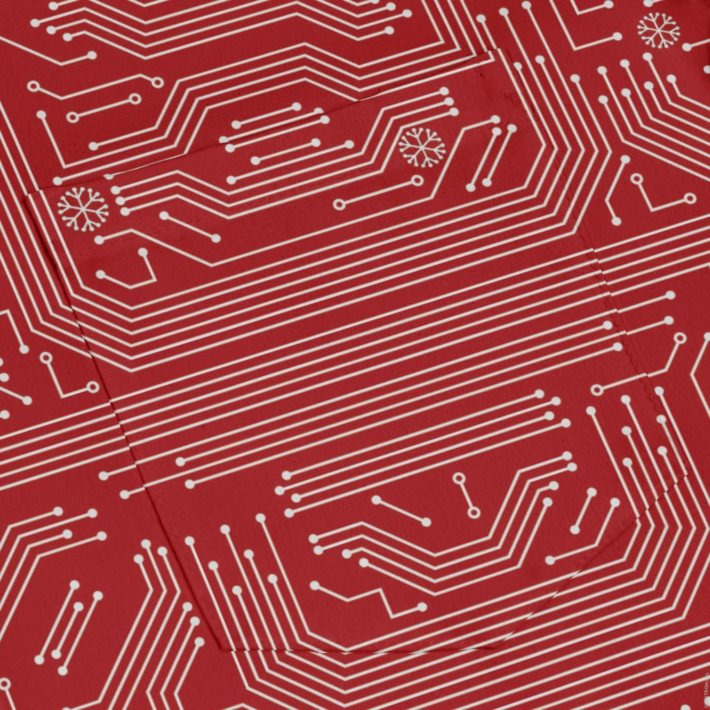 Christmas Red Computer Circuit Board Long Sleeve Button Up Shirt Geek Nerd adult sizing Christmas Print computer print