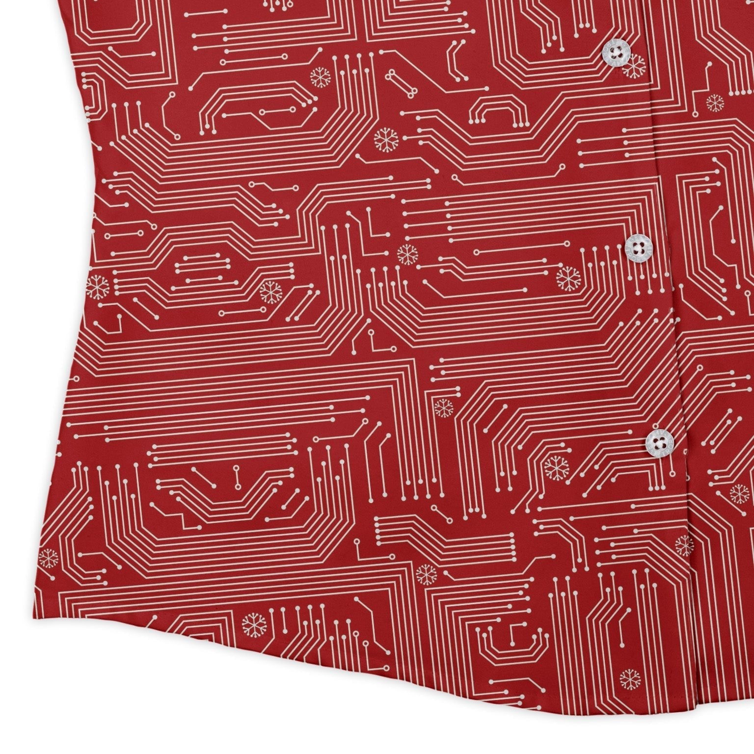 Christmas Red Computer Circuit Board Curvy Button Up Shirt Geek Nerd Christmas Print computer print women