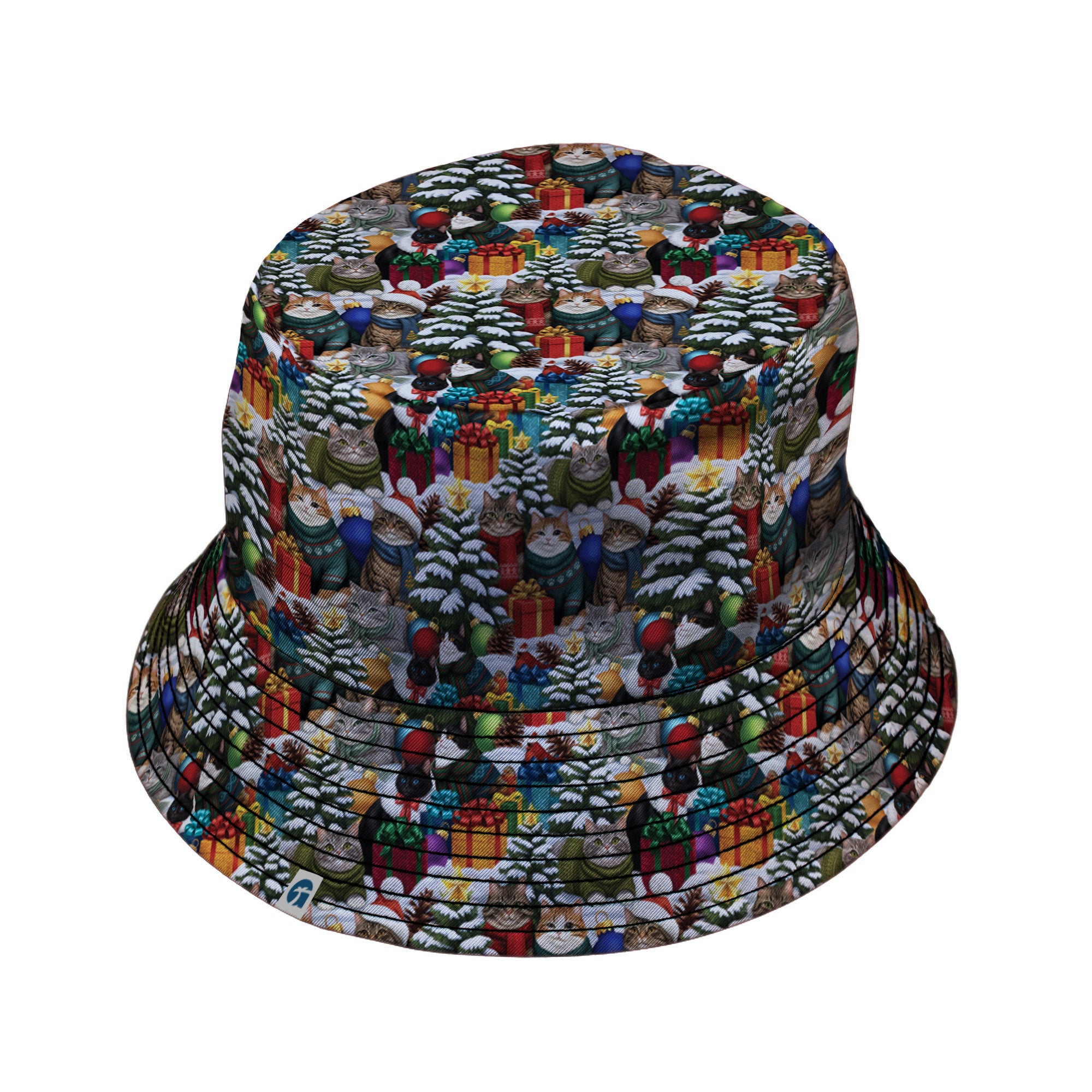 Christmas Sweater Cats Bucket Hat Black Stitching