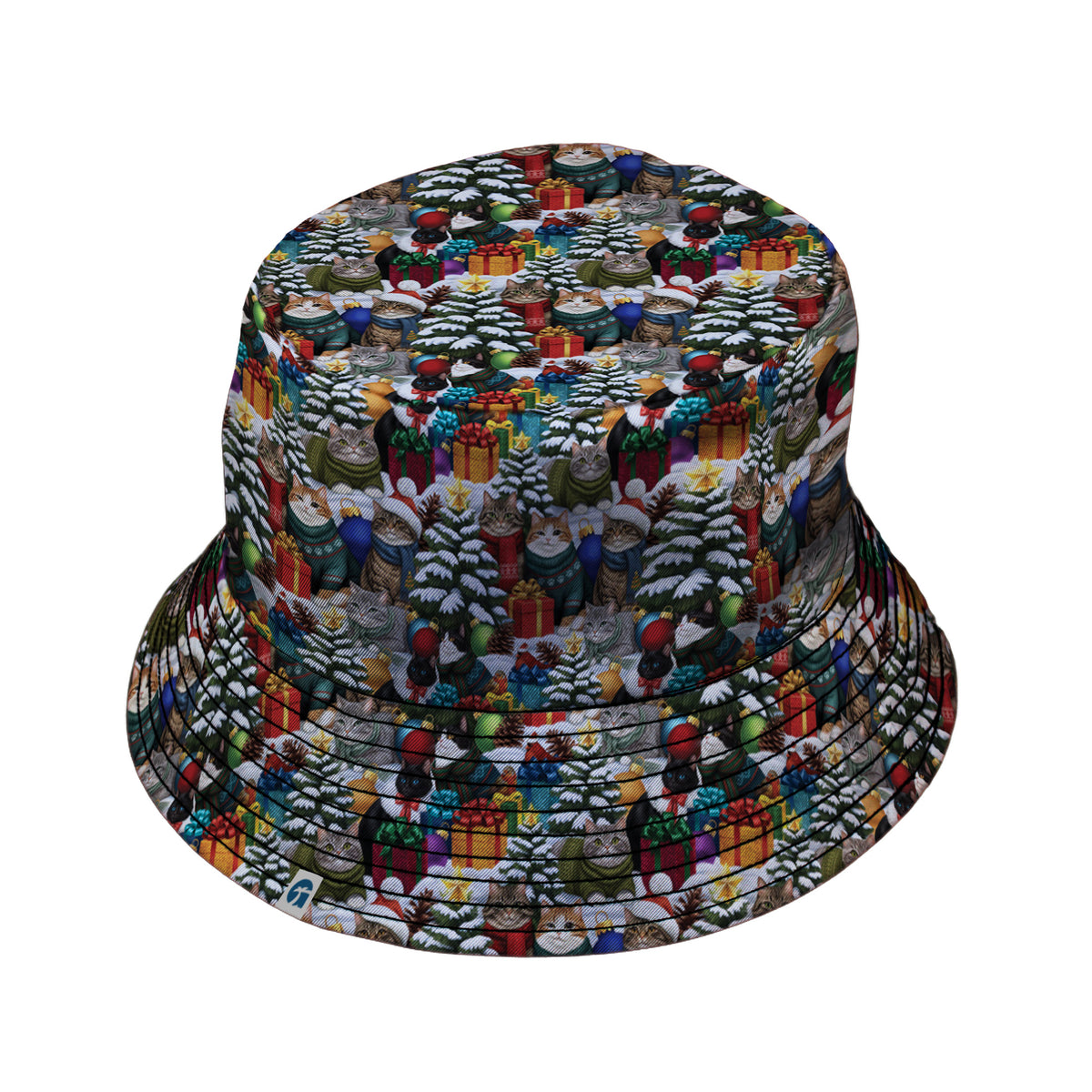 Christmas Sweater Cats Bucket Hat Black Stitching