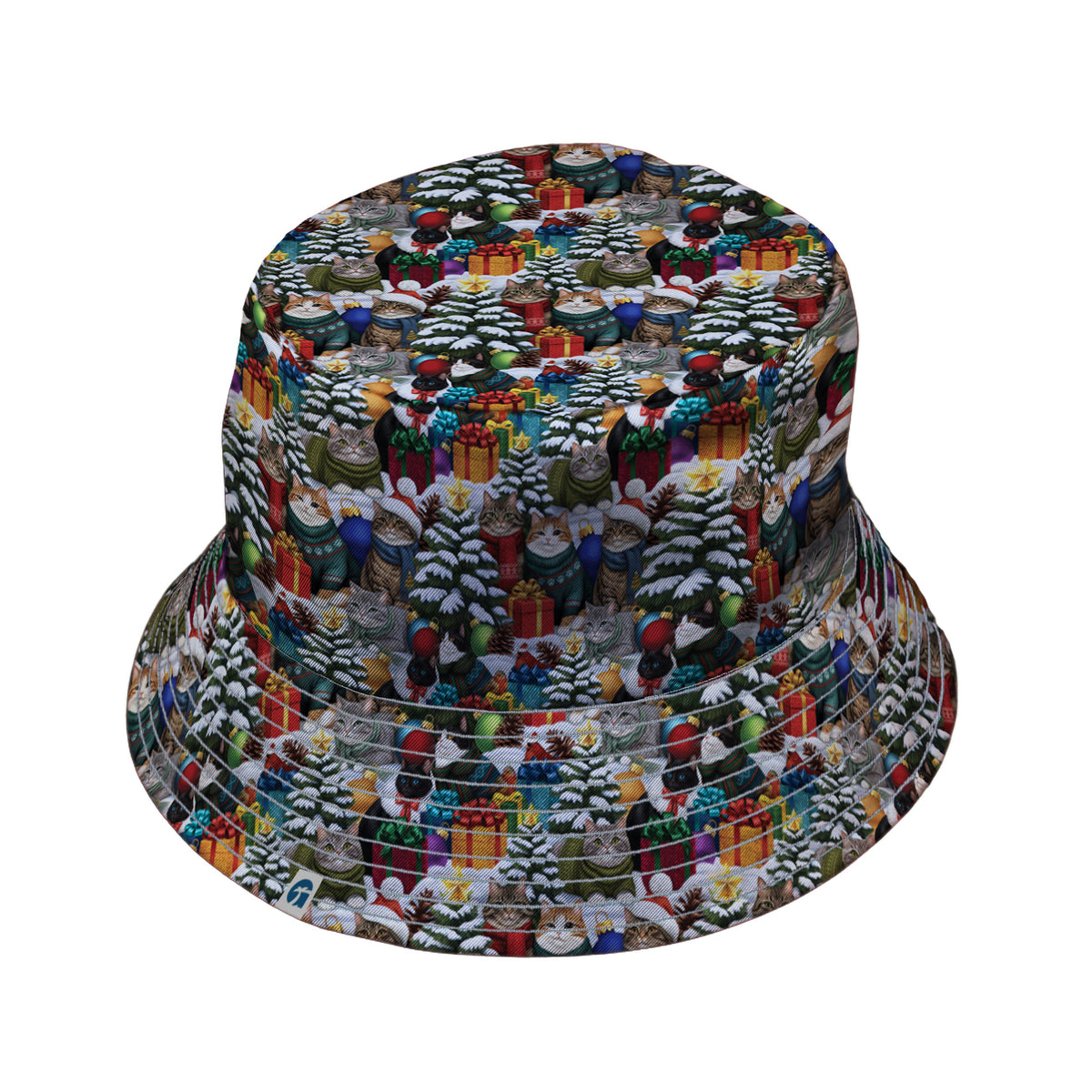 Christmas Sweater Cats Bucket Hat Gray Stitching