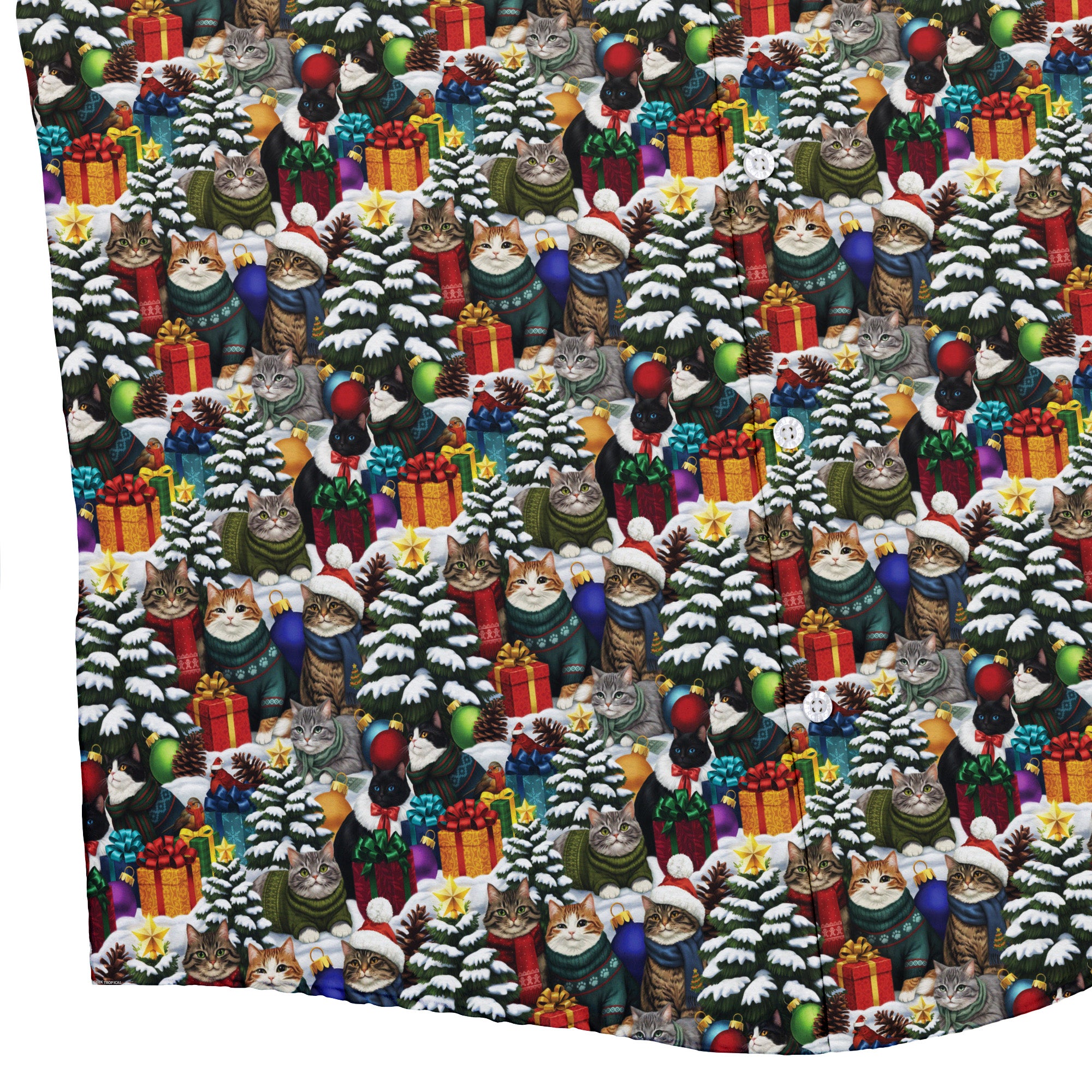 Christmas Sweater Cats Button Up Shirt Bottom Corner
