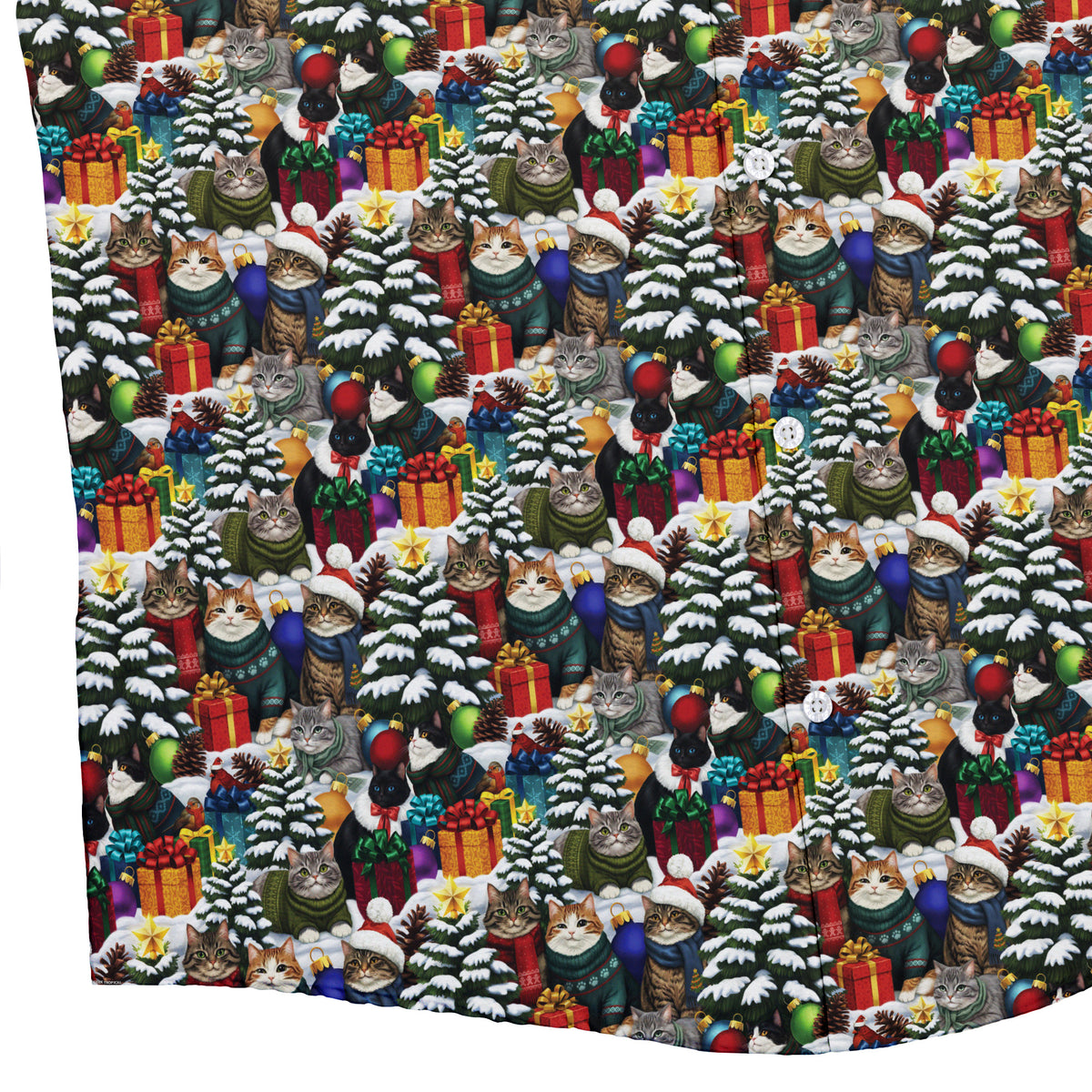Christmas Sweater Cats Button Up Shirt Bottom Corner