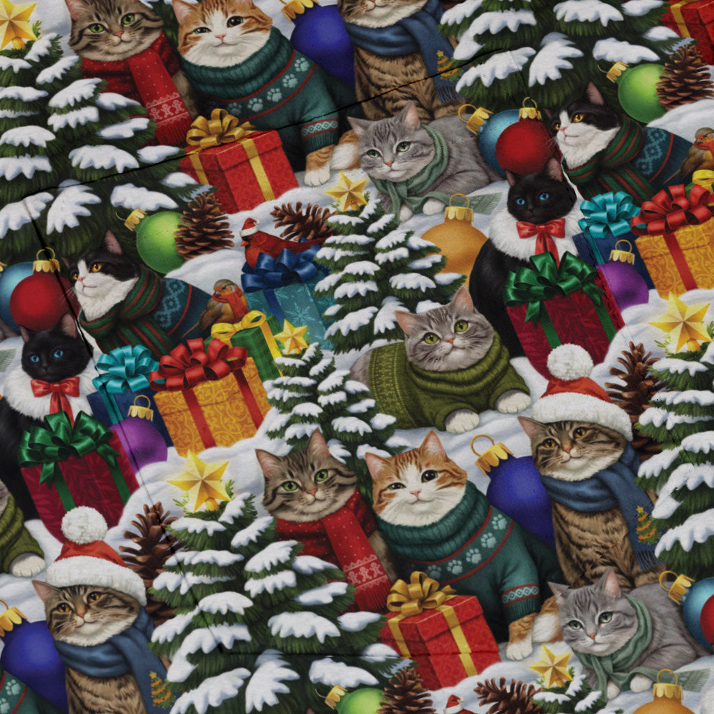 Christmas Sweater Cats Button Up Shirt Pocket