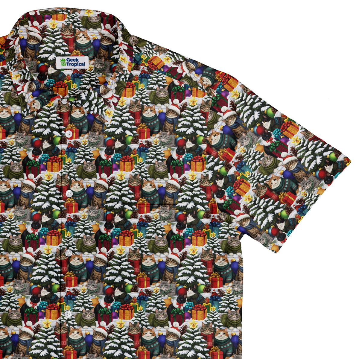 Christmas Sweater Cats Button Up Shirt Top Corner