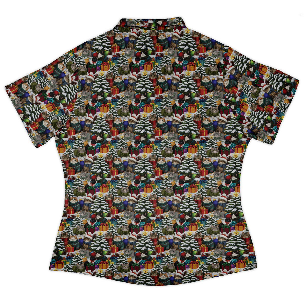 Christmas Sweater Cats Curvy Button Up Shirt womens back