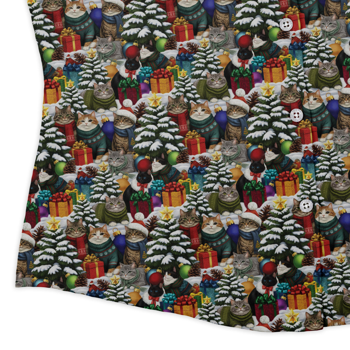 Christmas Sweater Cats Curvy Button Up Shirt womens corner
