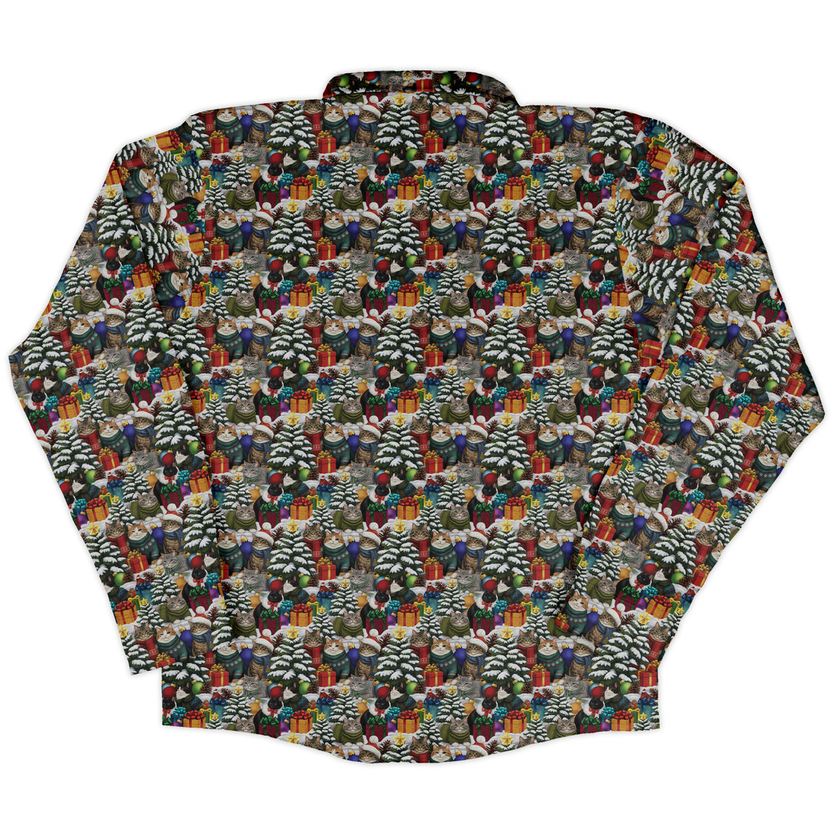 Christmas Sweater Cats Long Sleeve Button Up Shirt back