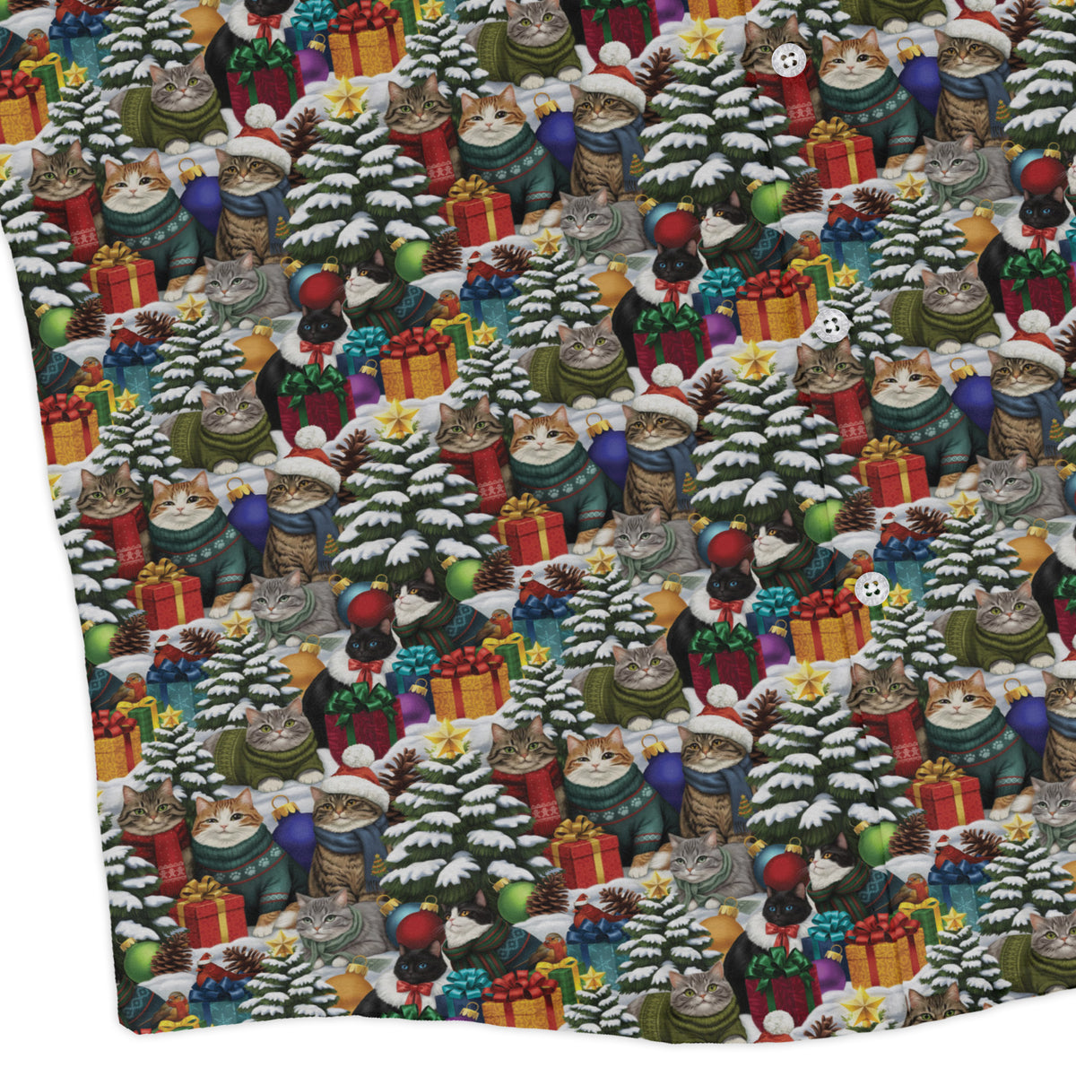 Christmas Sweater Cats Long Sleeve Button Up Shirt corner