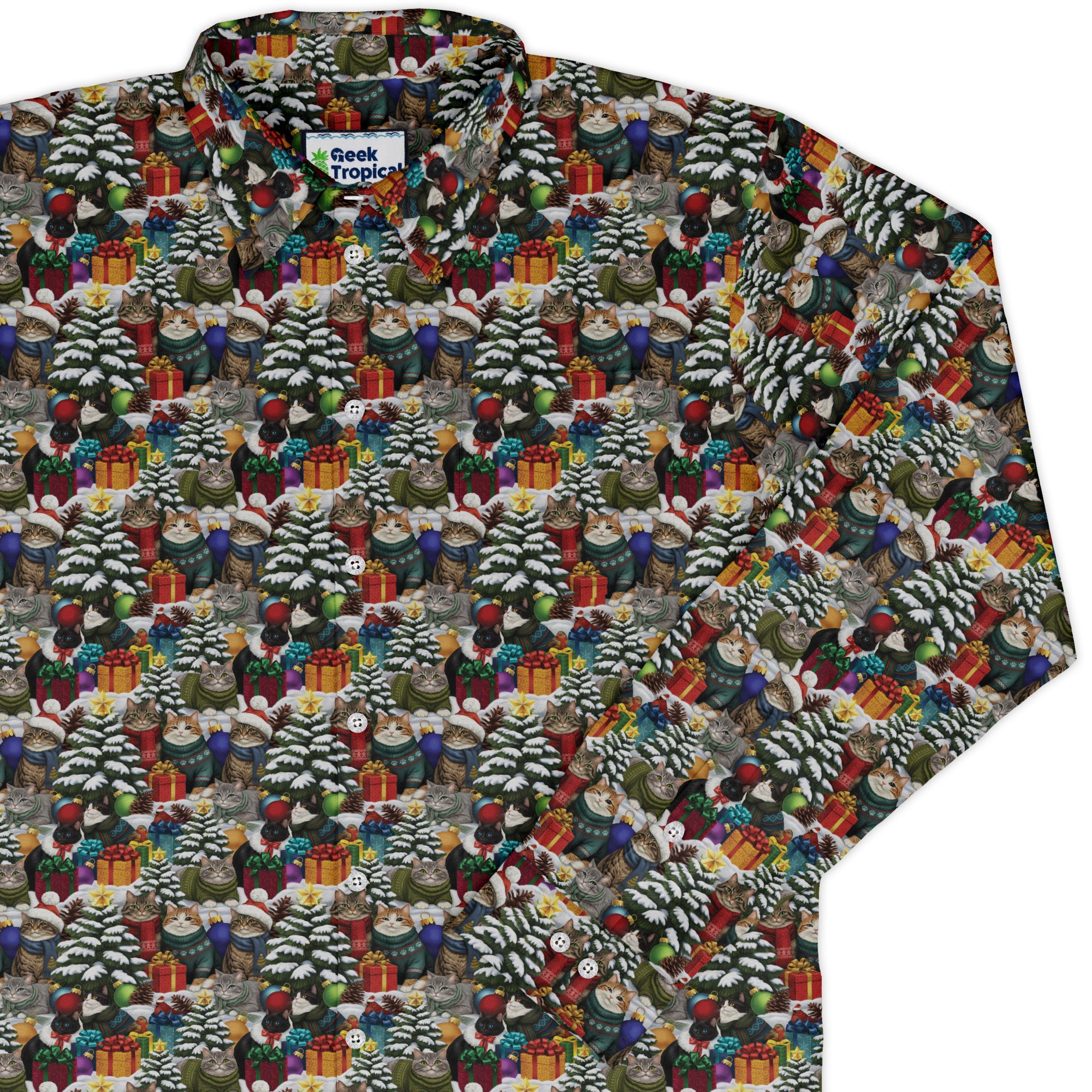 Christmas Sweater Cats Long Sleeve Button Up Shirt cover