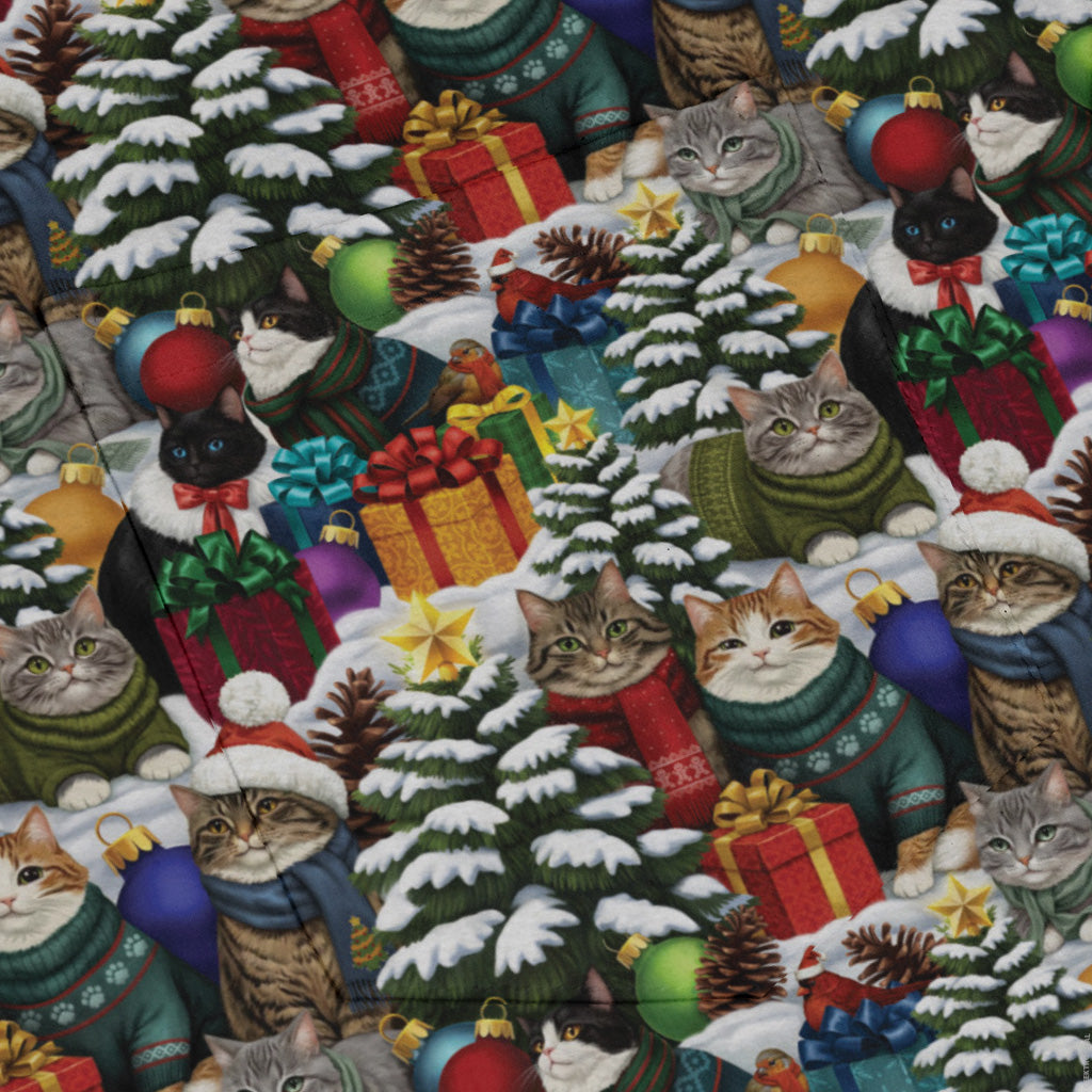 Christmas Sweater Cats Long Sleeve Button Up Shirt pocket