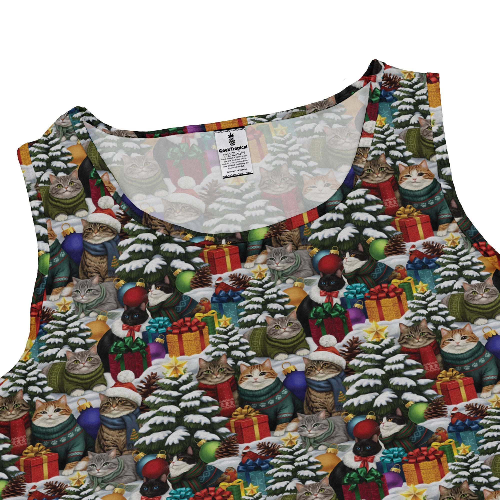 Christmas Sweater Cats Sleeveless Dress close front
