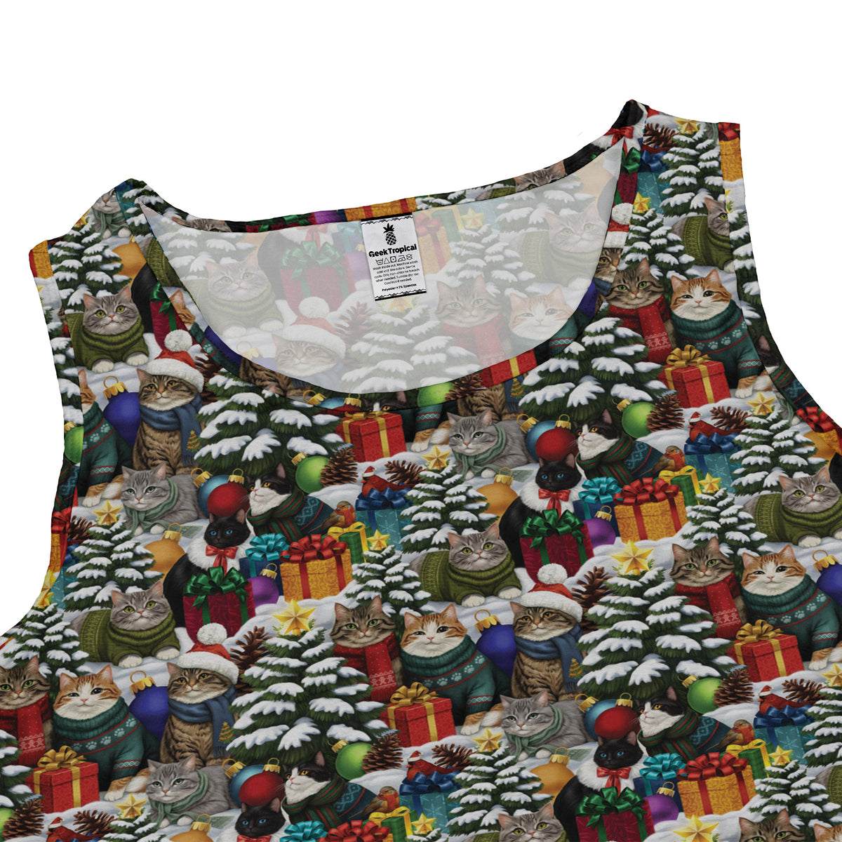 Christmas Sweater Cats Sleeveless Dress close front