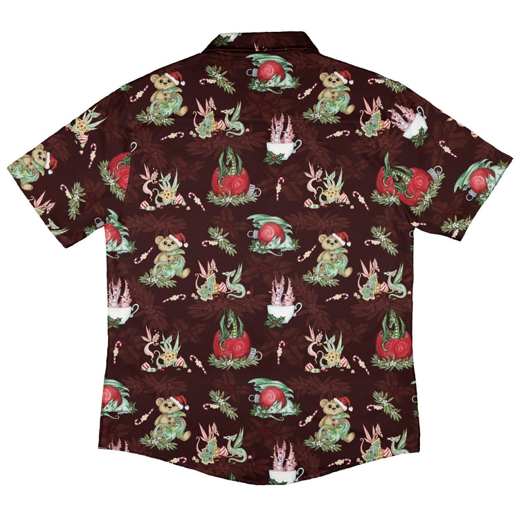 Christmas Time with Dragons Button Up Shirt Geek Nerd adult sizing Christmas Print Design by Amy Brown