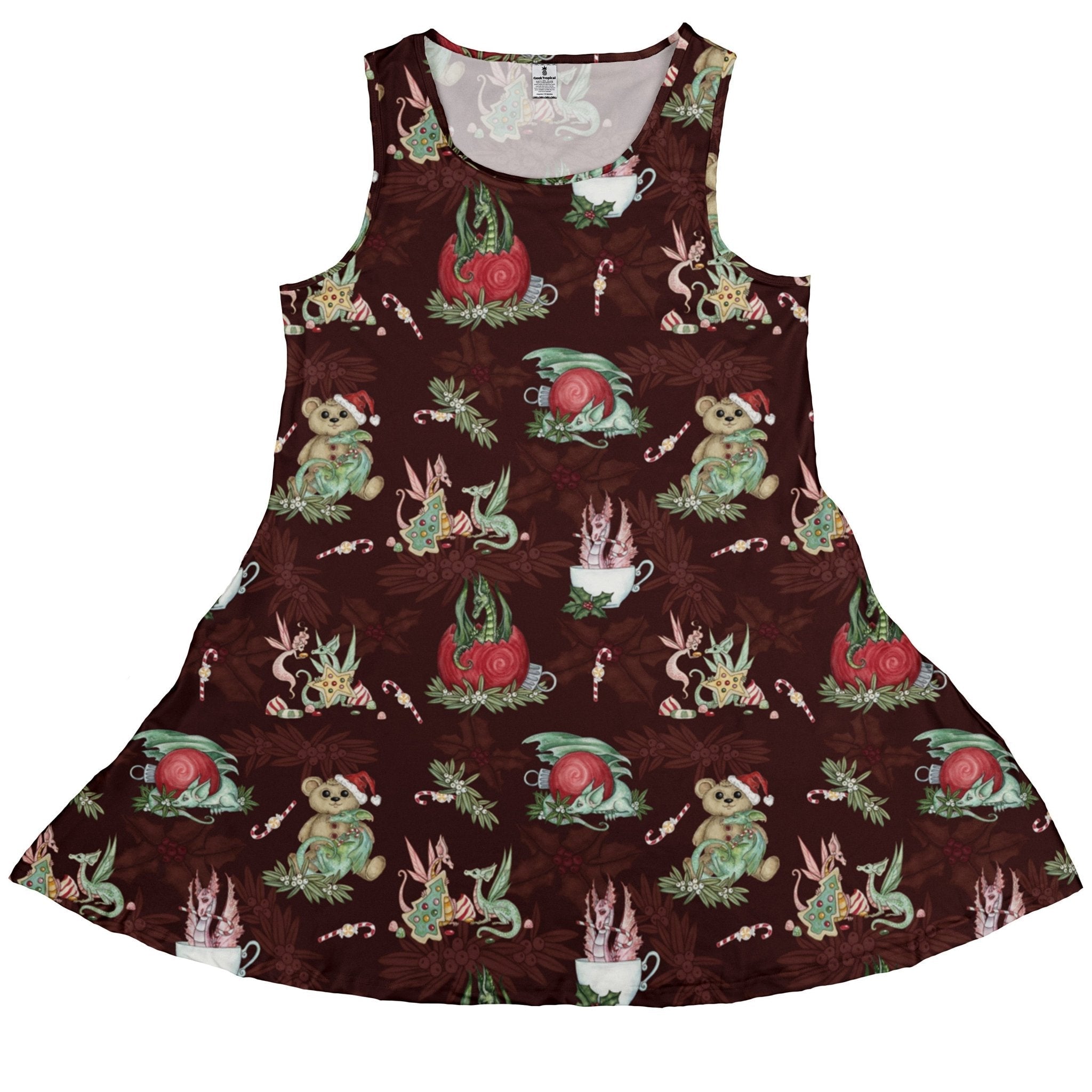 Clearance Ready - to - Ship Christmas Time with Dragons Dress Geek Nerd Christmas Print Clearance Design by Amy Brown