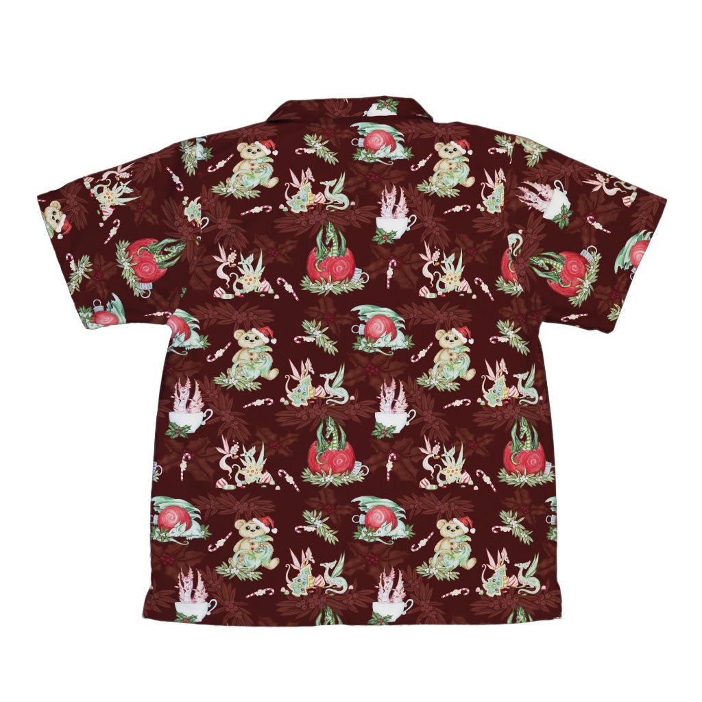 Christmas Time with Dragons Youth Hawaiian Shirt Geek Nerd Christmas Print Design by Amy Brown q4