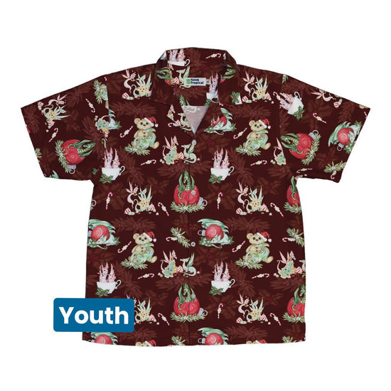 Christmas Time with Dragons Youth Hawaiian Shirt Geek Nerd Christmas Print Design by Amy Brown q4