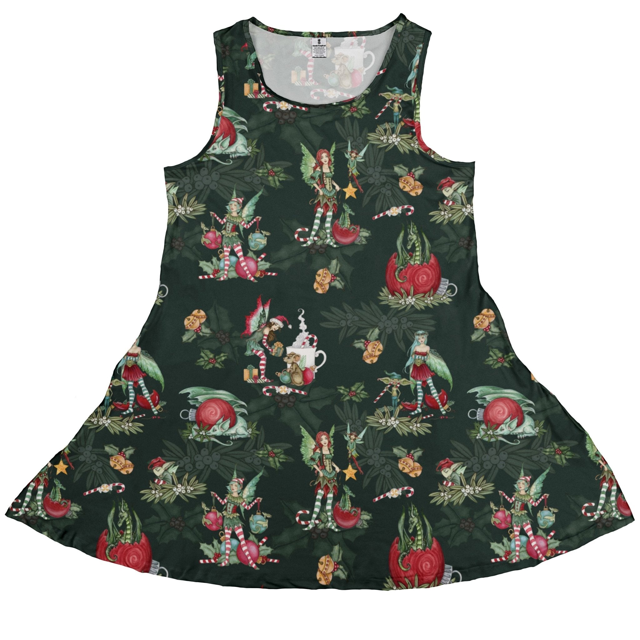 Christmas Time with Fantasy Creatures Dress Geek Nerd Christmas Print Design by Amy Brown lx - C