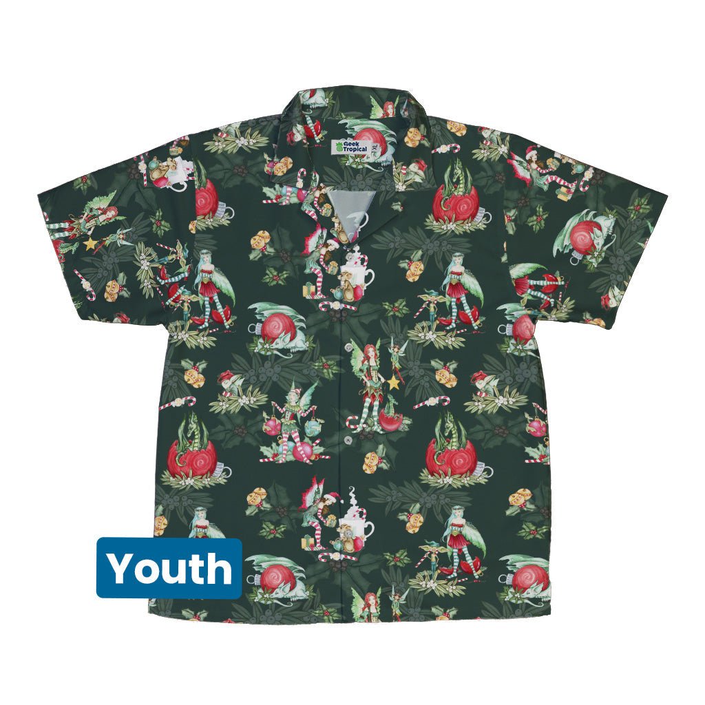 Christmas Time with Fantasy Creatures Youth Hawaiian Shirt Geek Nerd Christmas Print Design by Amy Brown q4