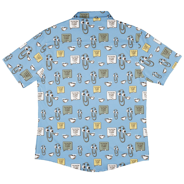 Clippy Coffee Button Up Shirt Geek Nerd 0925 adult sizing All Adult Button Up Shirts