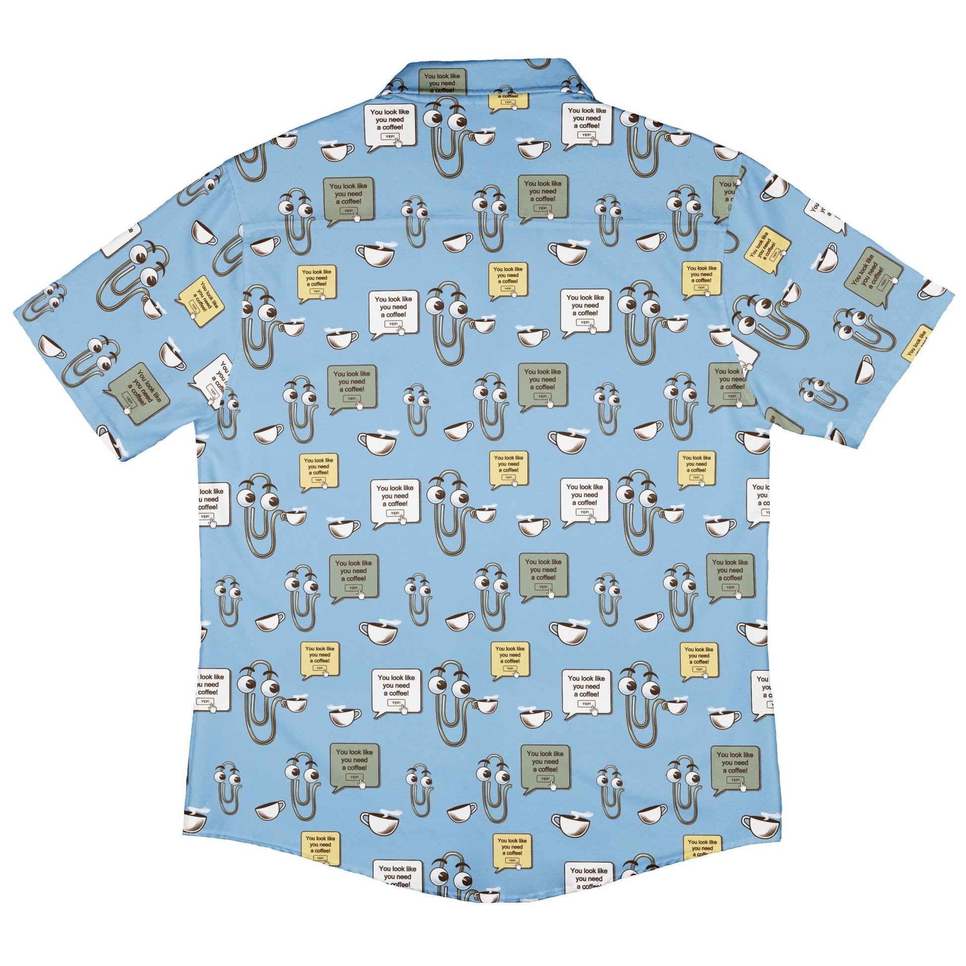 Clippy Coffee Button Up Shirt Geek Nerd 0925 adult sizing All Adult Button Up Shirts