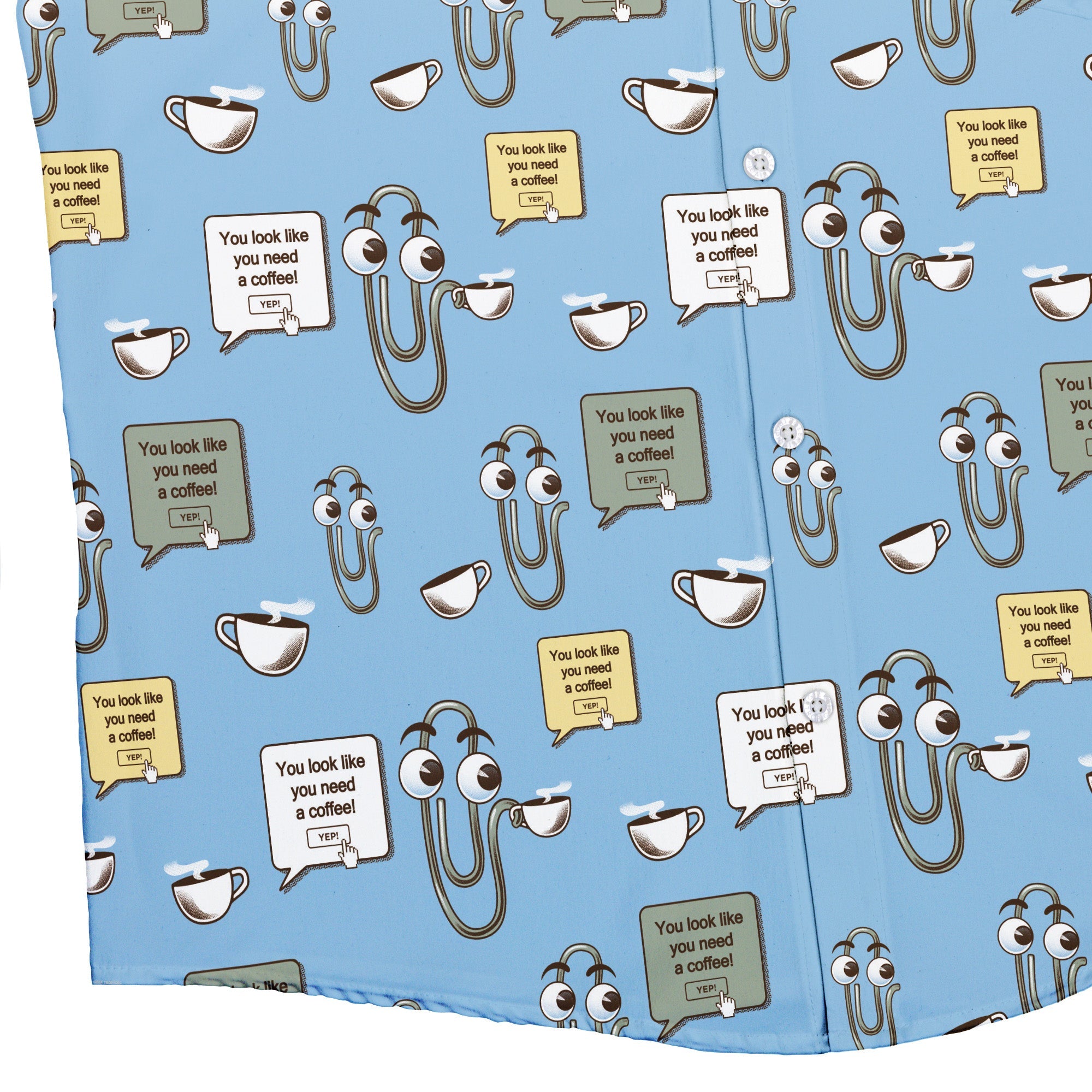 Clippy Coffee Button Up Shirt Geek Nerd 0925 adult sizing All Adult Button Up Shirts