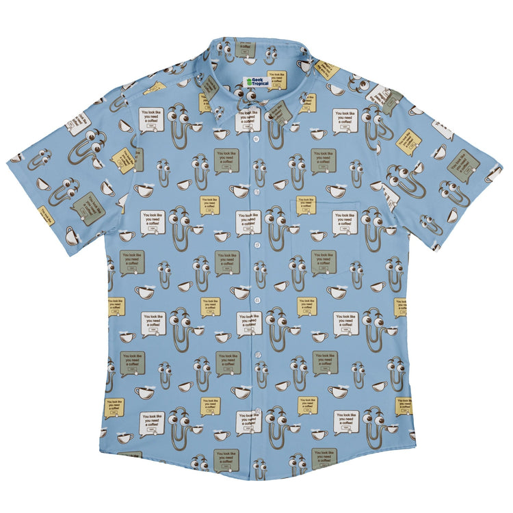 Clippy Coffee Button Up Shirt Geek Nerd 0925 adult sizing All Adult Button Up Shirts