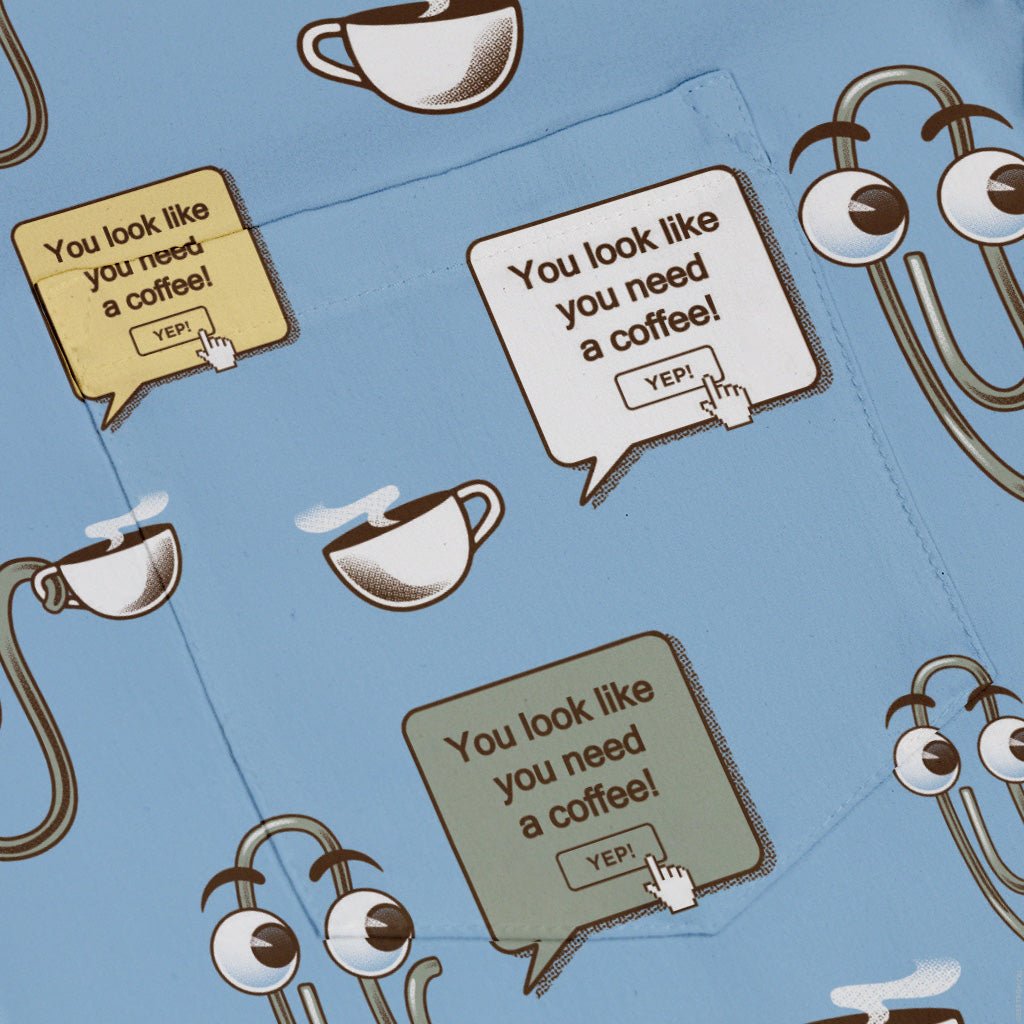 Clippy Coffee Button Up Shirt Geek Nerd 0925 adult sizing All Adult Button Up Shirts