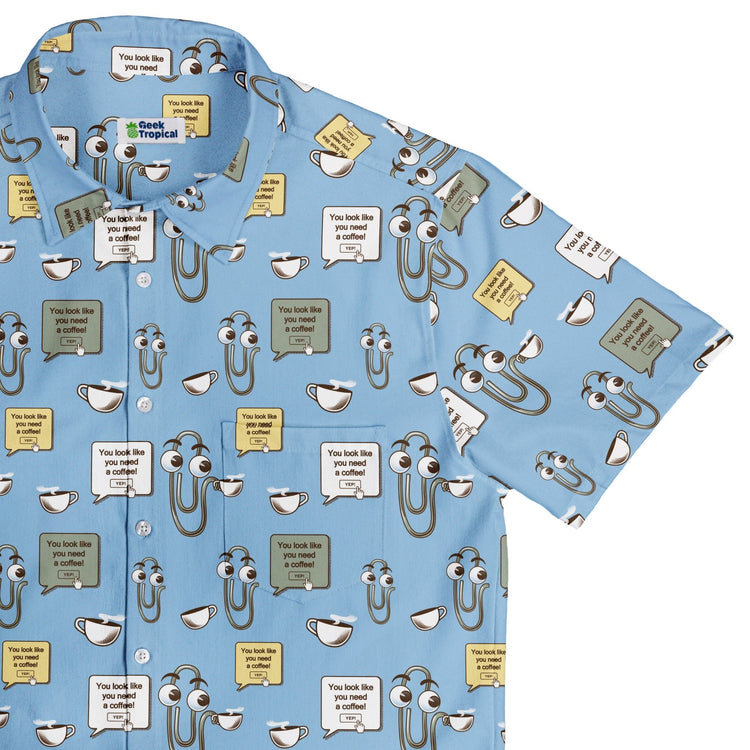 Clippy Coffee Button Up Shirt Geek Nerd 0925 adult sizing All Adult Button Up Shirts
