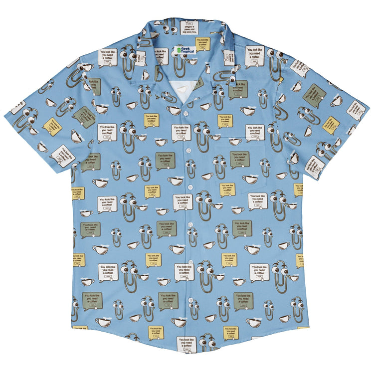 Clippy Coffee Button Up Shirt Geek Nerd 0925 adult sizing All Adult Button Up Shirts