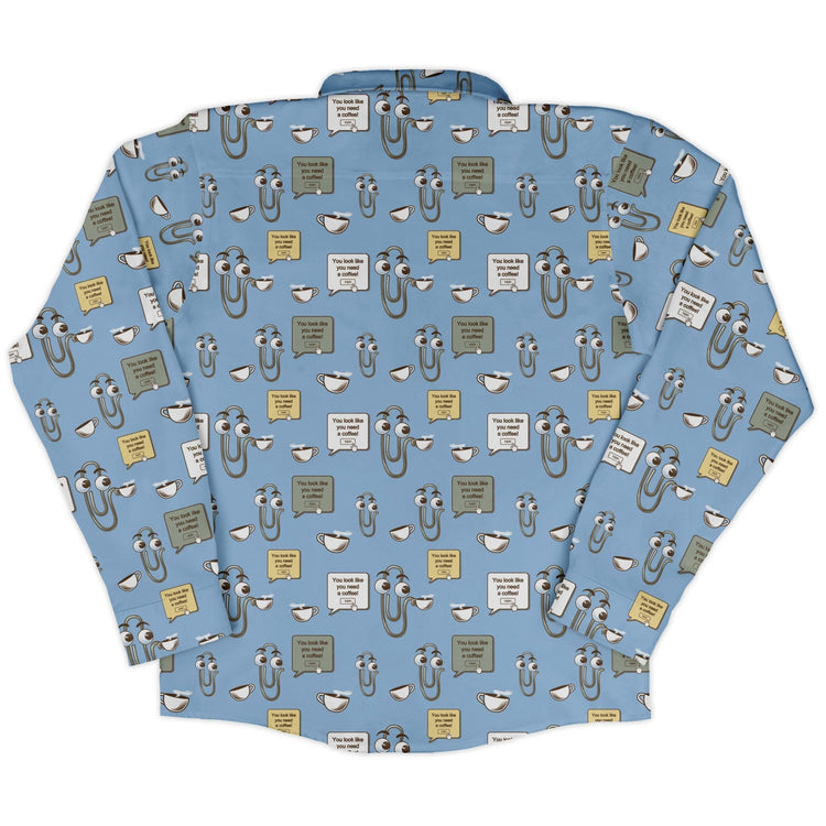 Clippy Coffee Long Sleeve Button Up Shirt Geek Nerd 0925 adult sizing All Adult Button Up Shirts