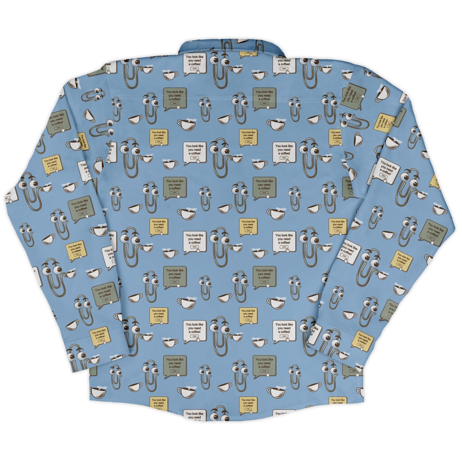 Clippy Coffee Long Sleeve Button Up Shirt Geek Nerd 0925 adult sizing All Adult Button Up Shirts