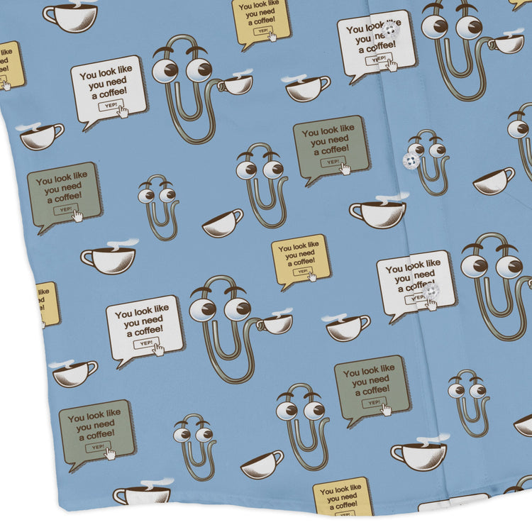 Clippy Coffee Long Sleeve Button Up Shirt Geek Nerd 0925 adult sizing All Adult Button Up Shirts