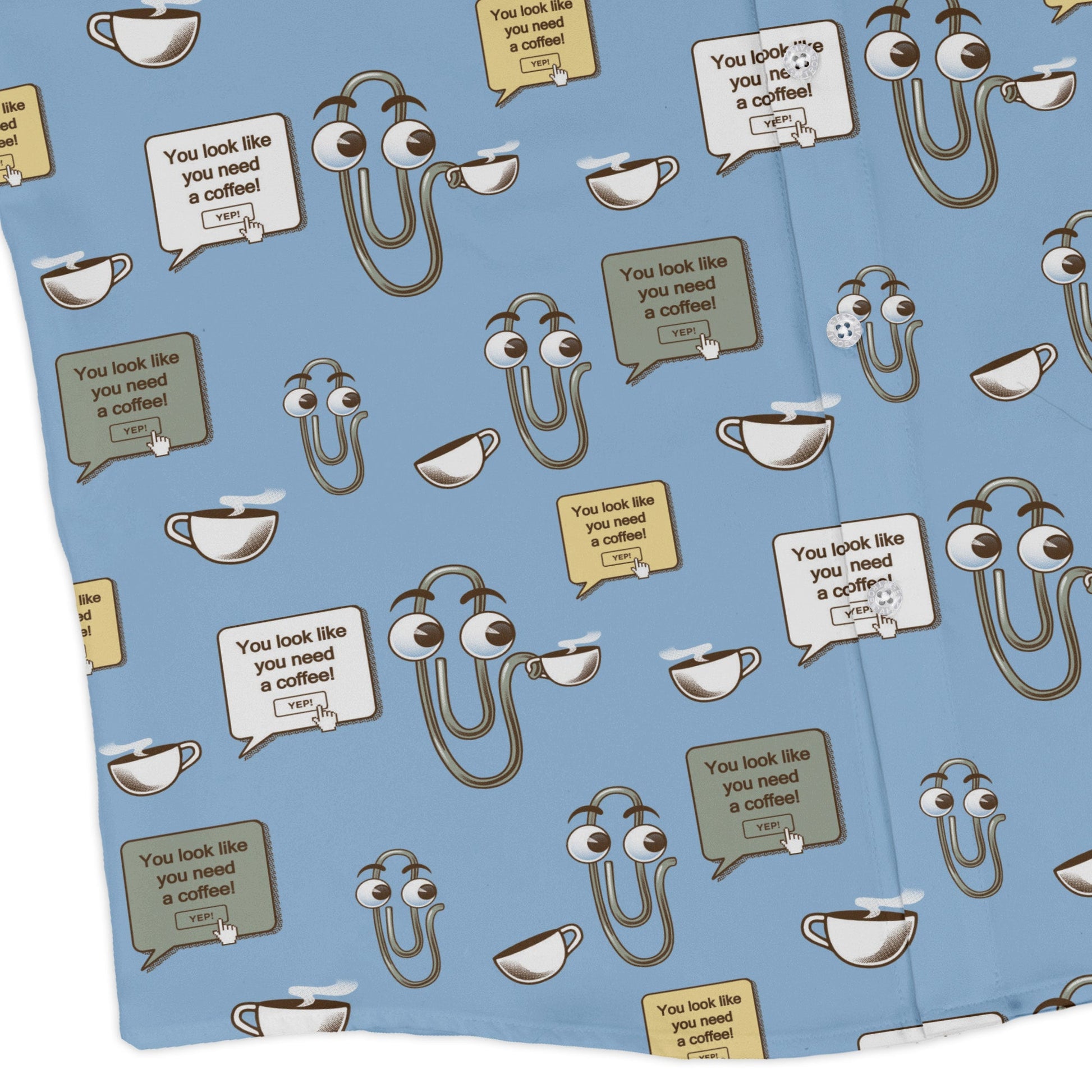 Clippy Coffee Long Sleeve Button Up Shirt Geek Nerd 0925 adult sizing All Adult Button Up Shirts