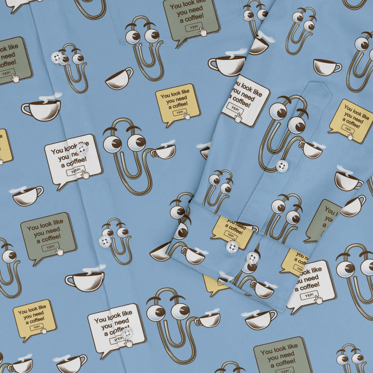 Clippy Coffee Long Sleeve Button Up Shirt Geek Nerd 0925 adult sizing All Adult Button Up Shirts
