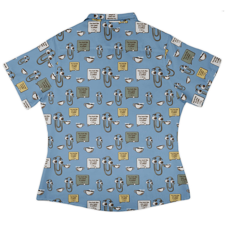 Clippy Coffee Curvy Button Up Shirt Geek Nerd 0925 All Adult Button Up Shirts computer print
