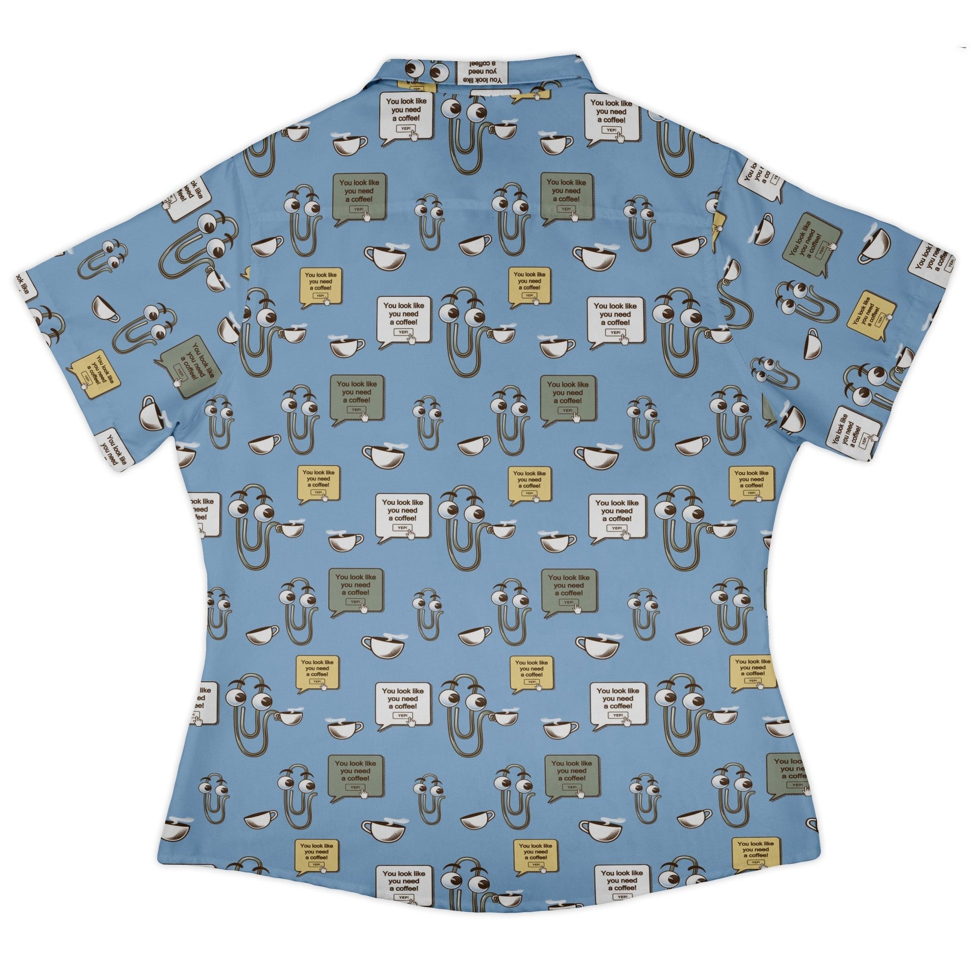Clippy Coffee Curvy Button Up Shirt Geek Nerd 0925 All Adult Button Up Shirts computer print