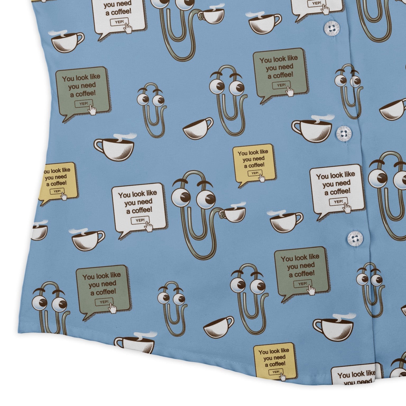 Clippy Coffee Curvy Button Up Shirt Geek Nerd 0925 All Adult Button Up Shirts computer print