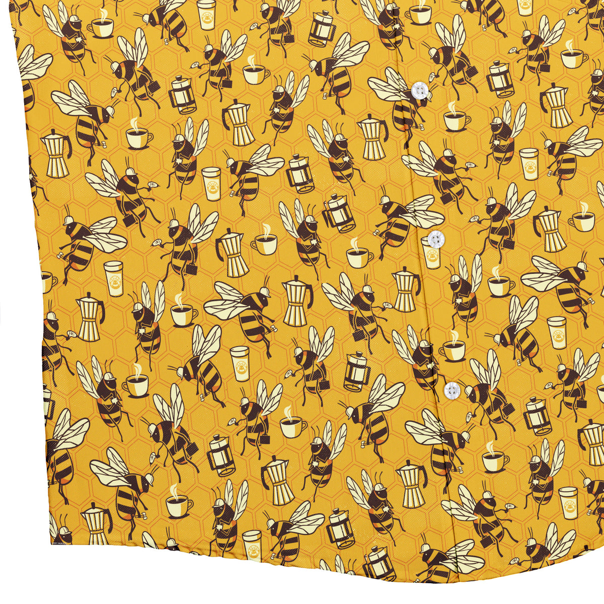 Coffee Worker Bee Button Up Shirt Bottom Corner