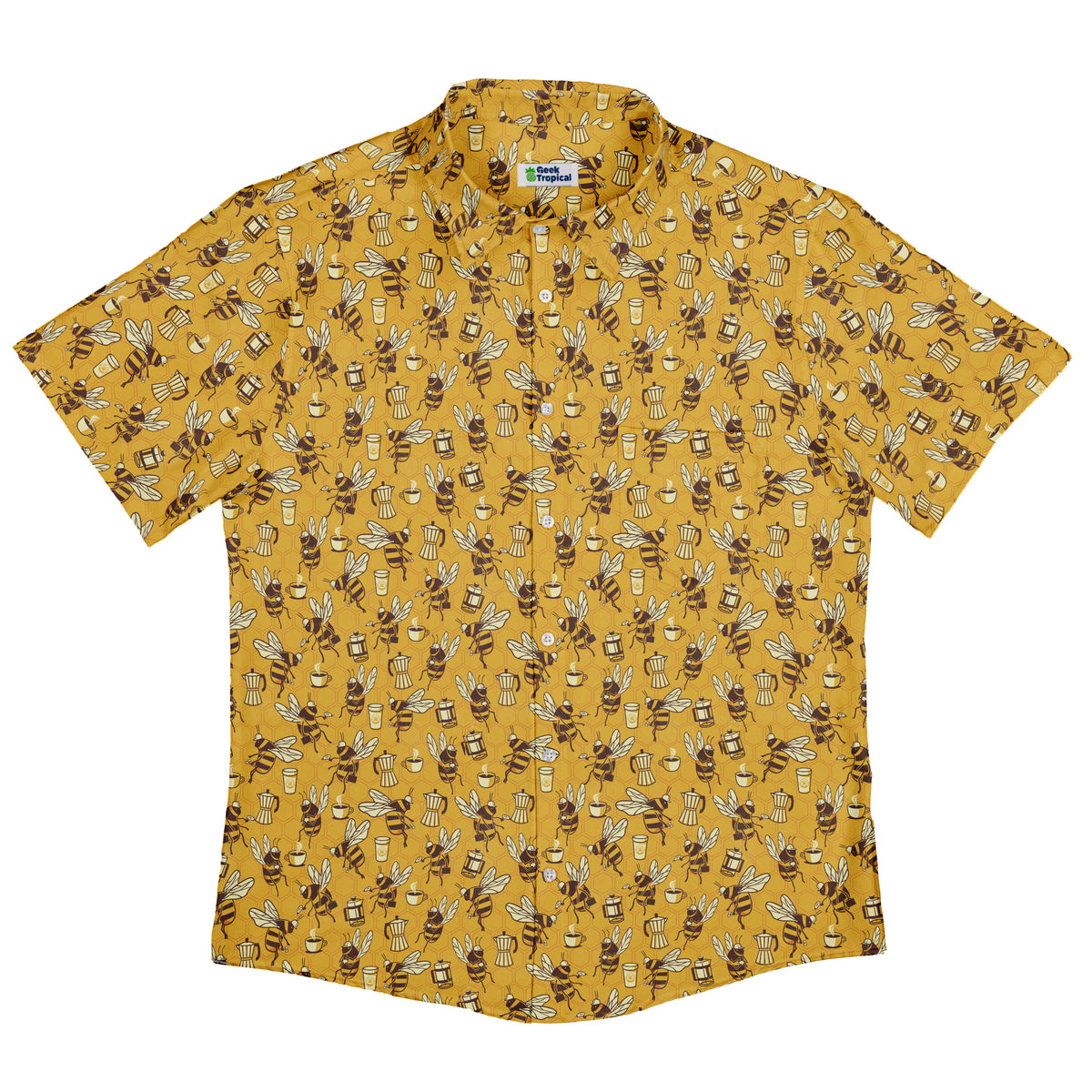 Coffee Worker Bee Button Up Shirt Flat Front
