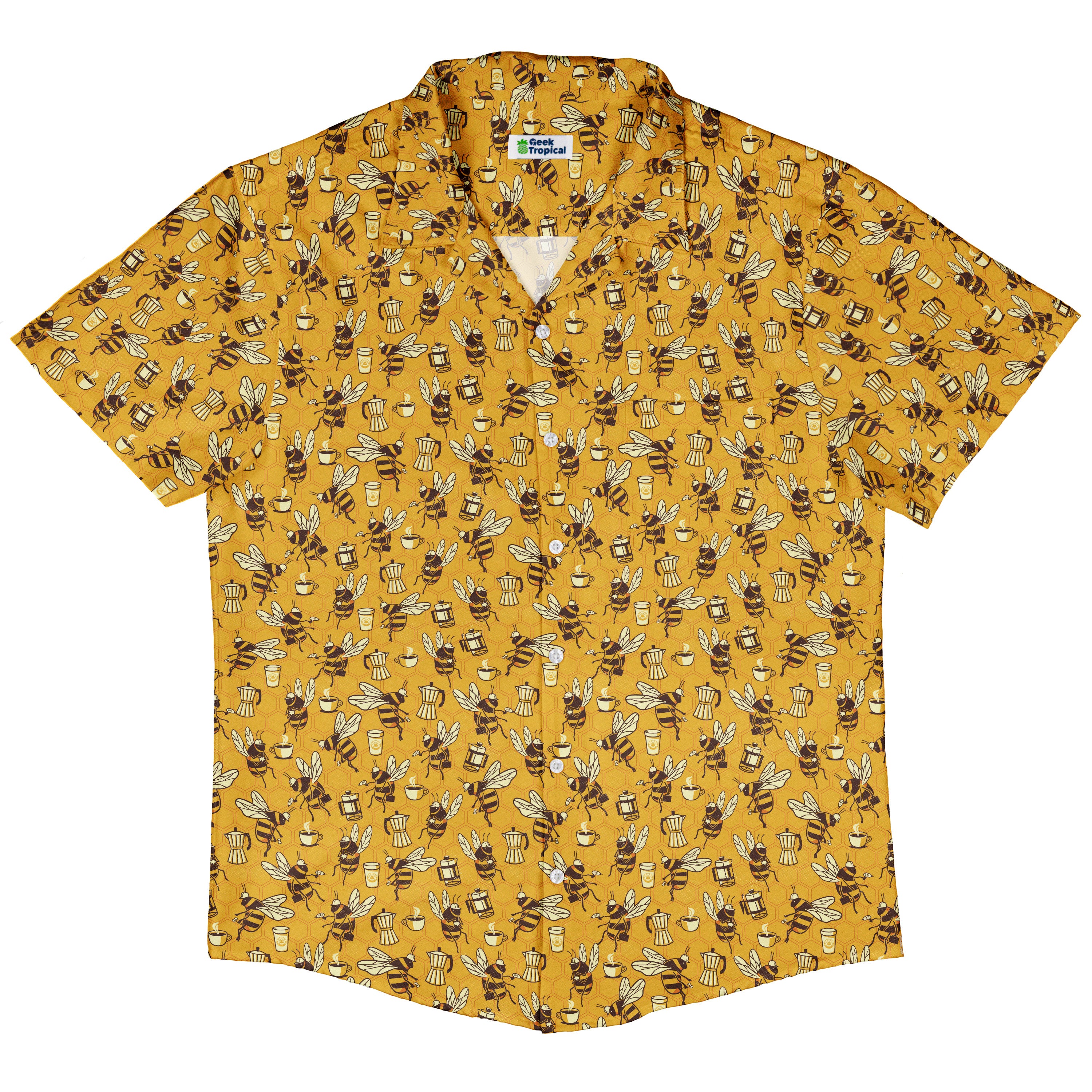 Coffee Worker Bee Button Up Shirt Hawaiian Front