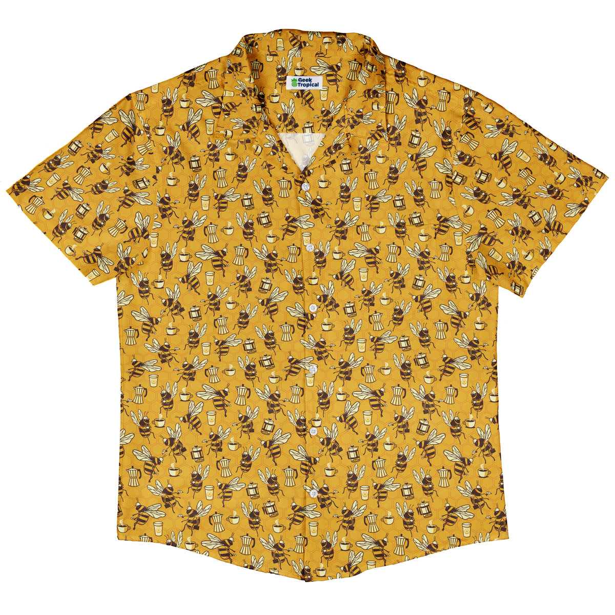 Coffee Worker Bee Button Up Shirt Hawaiian Front