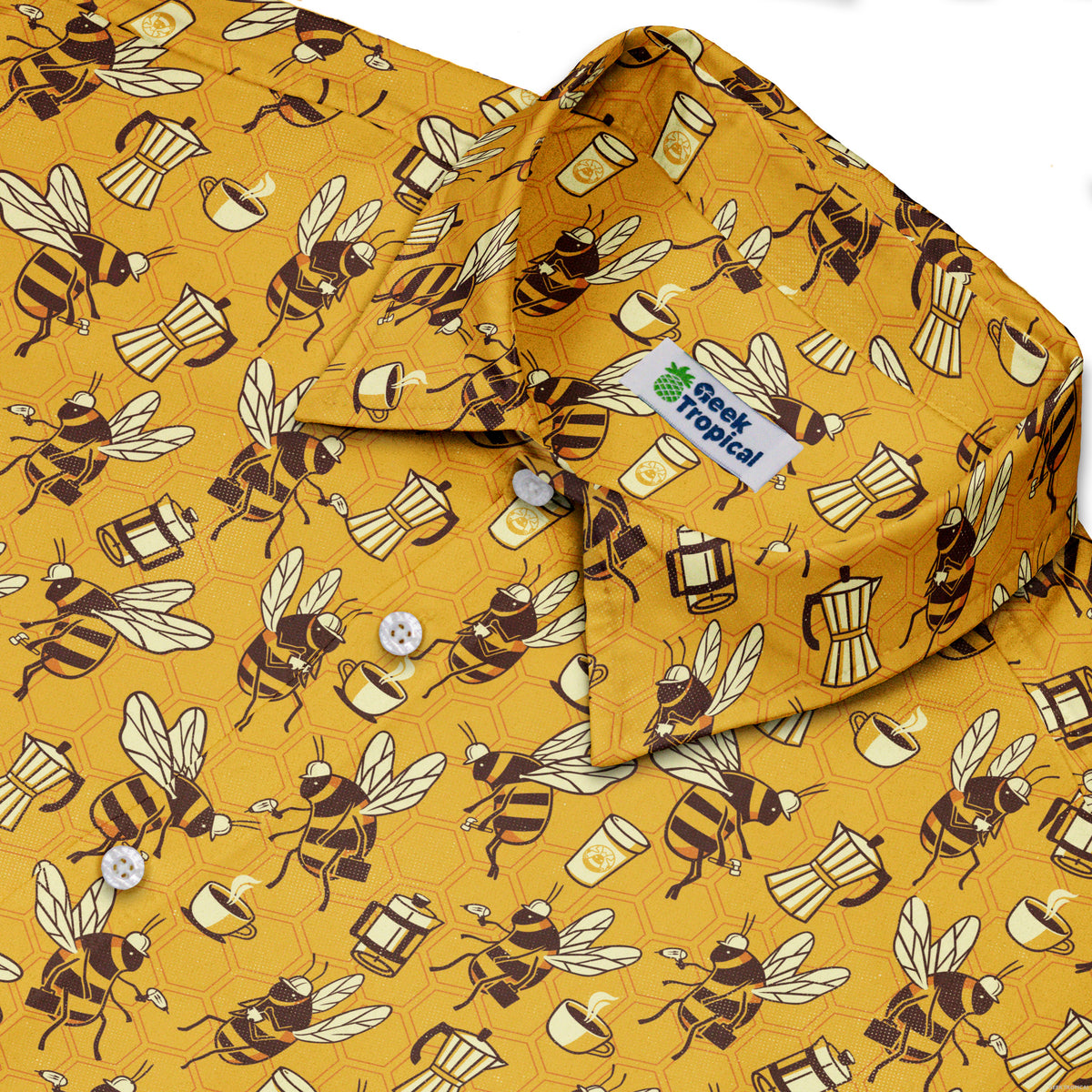 Coffee Worker Bee Button Up Shirt Neck