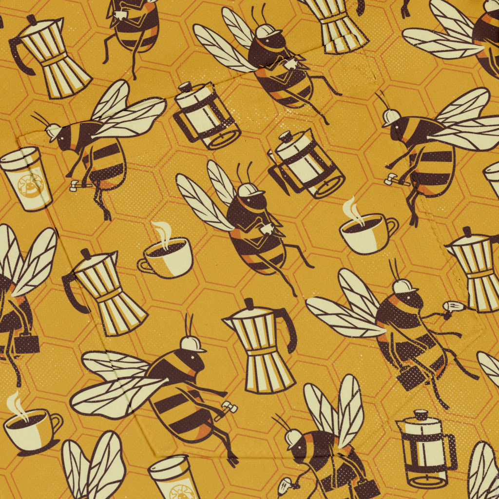 Coffee Worker Bee Button Up Shirt Pocket