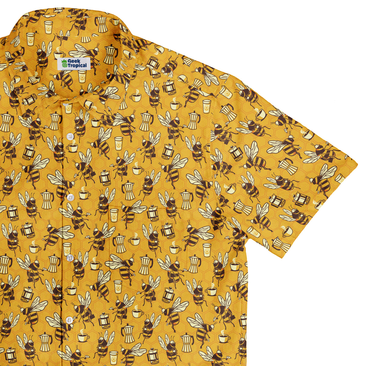 Coffee Worker Bee Button Up Shirt Top Corner