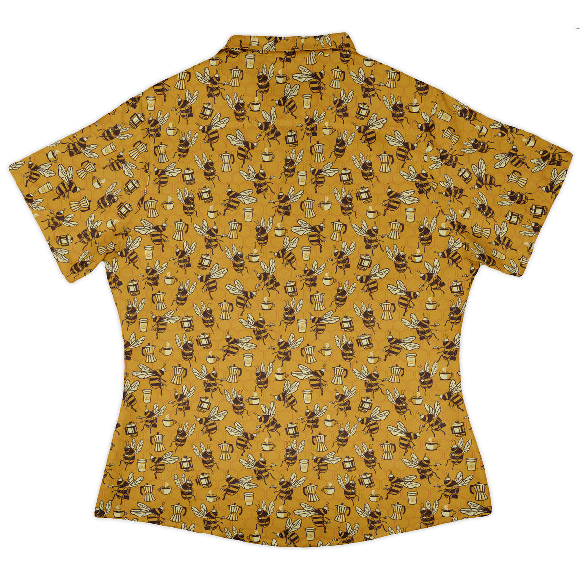 Coffee Worker Bee Curvy Button Up Shirt womens back